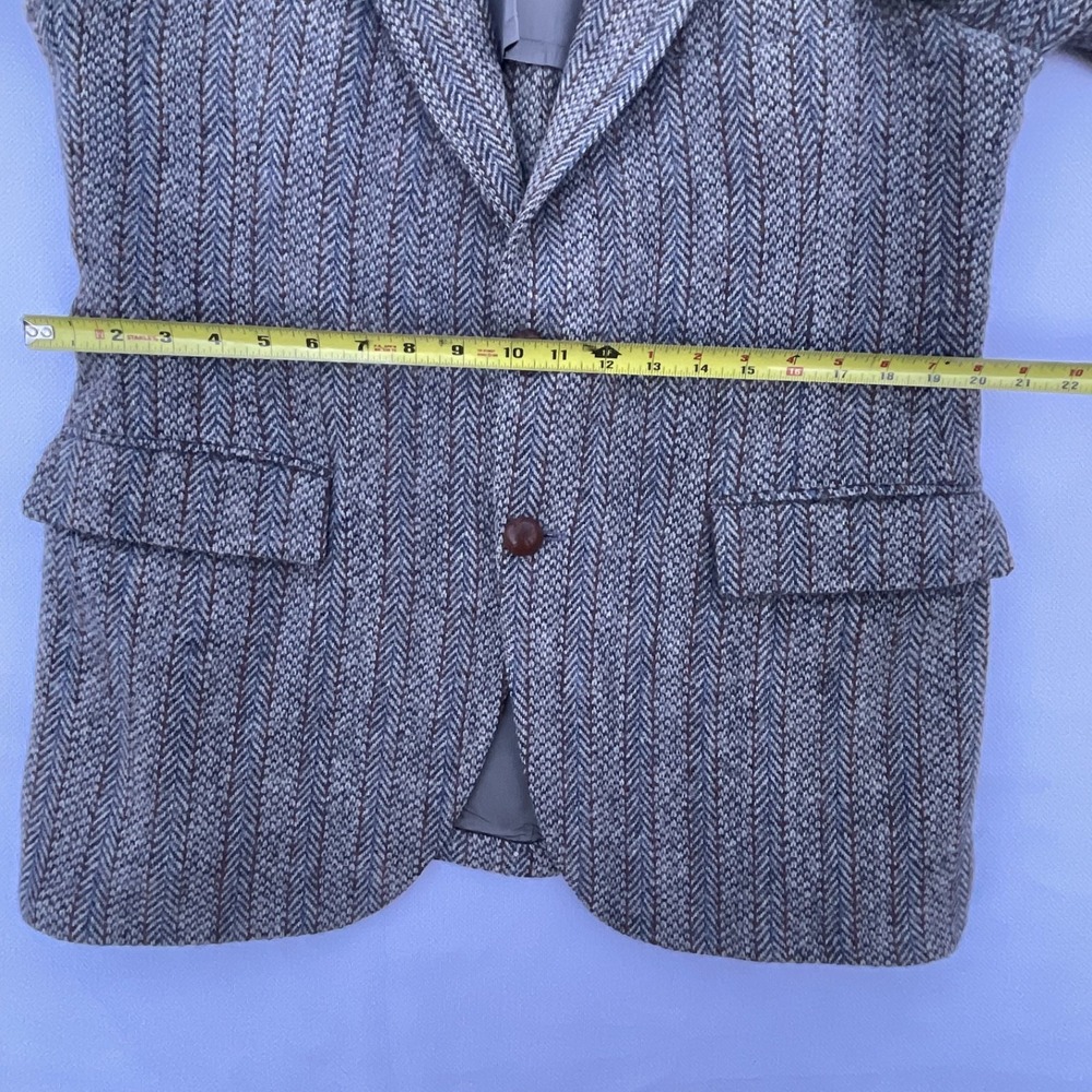 Vintage 1960s Harris Tweed Herringbone Blazer 42R Brown 100% Wool Made In USA - Picture 8 of 16